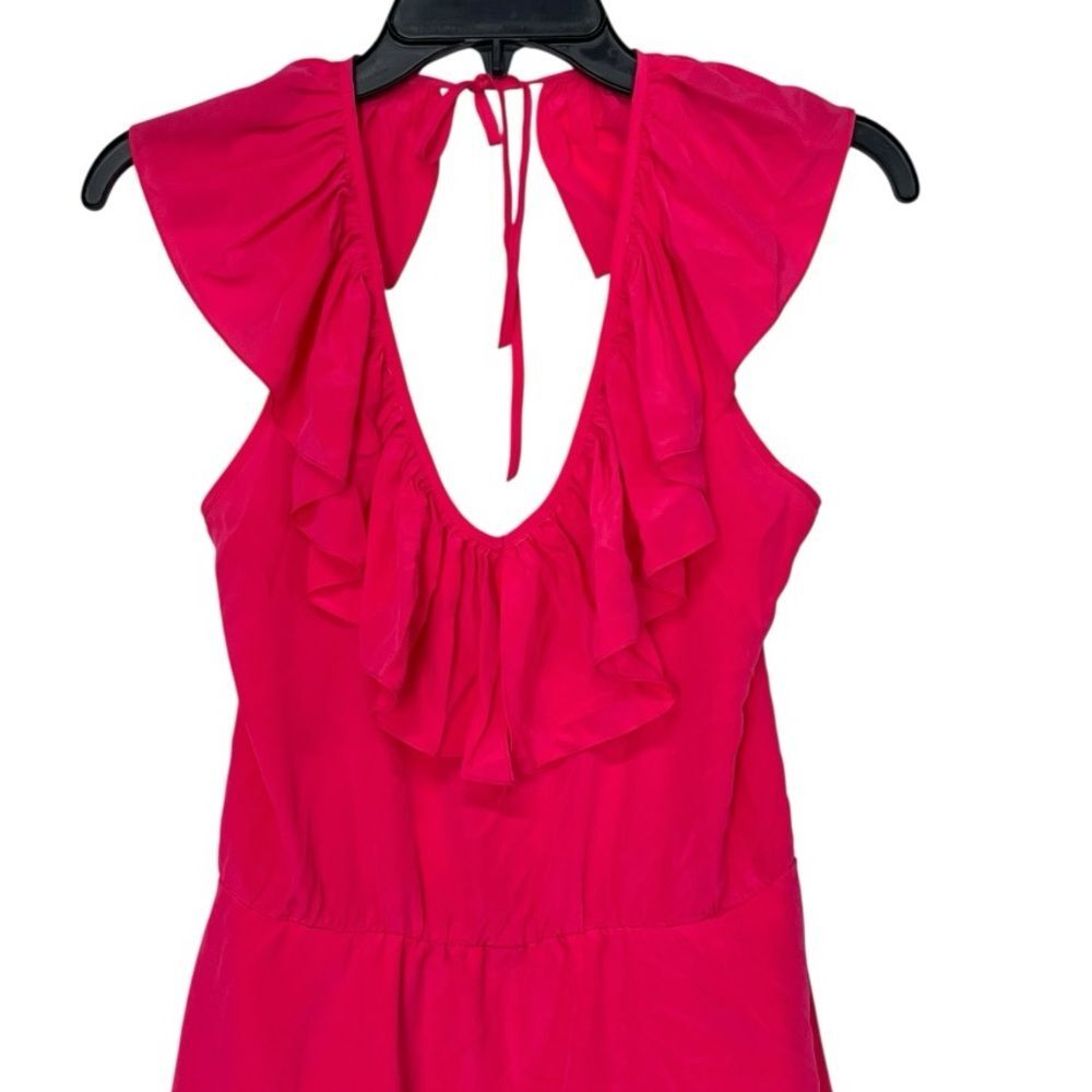 Amanda Uprichard | Hot Pink 100% Silk Ruffle Halter Mini Dress S - Picture 3 of 9